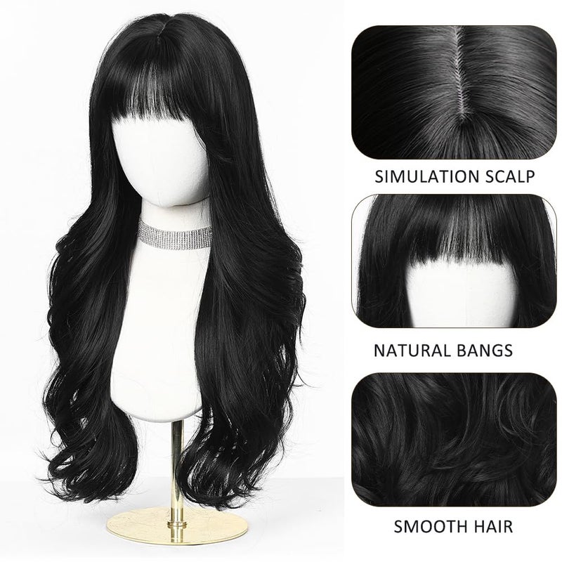 اسمي شعر مستعار أسود طويل مموج من إسمي للنساء مع غرة، شعر صناعي طبيعي للاستخدام اليومي والحفلات - Image 3